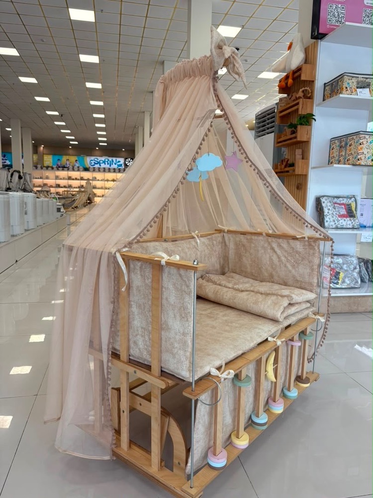 گهواره و تخت کنار مادر چوبی مدل فرشته
